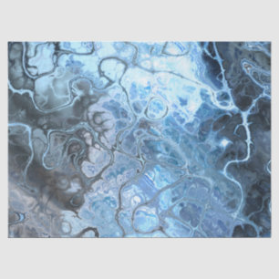 Papel De Seda Textura de Fluido de Gelo de Mármore Azul e Cinza