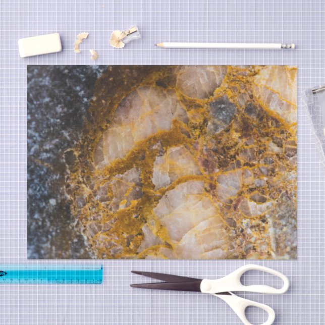 Papel De Seda Textura de rocha mineral branca bronze abstrata (Arte )