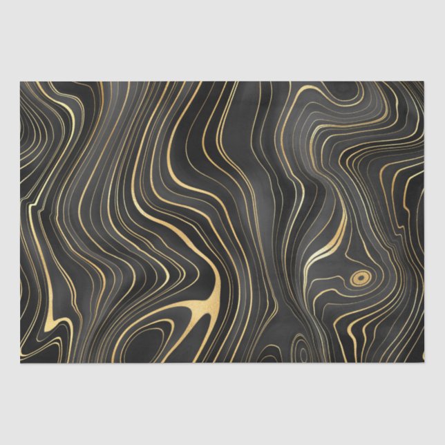 Papel De Seda Texturas de Estratos de Geodo Preto e Dourado (Frente )