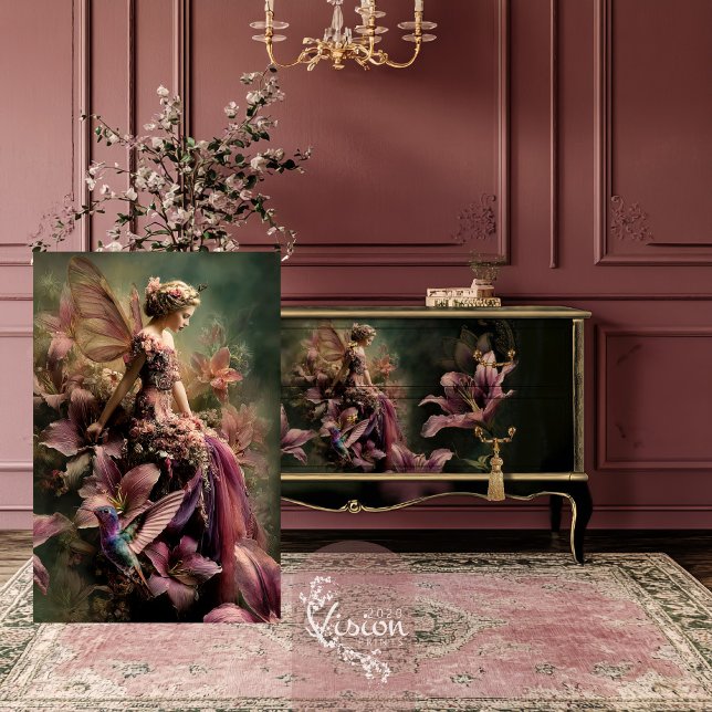 Papel De Seda The Lily Fairy Tale Fantasy Portrait Floral (The Lily Fairy Tale Fantasy Hummingbird & Floral Decoupage Tissue Paper)