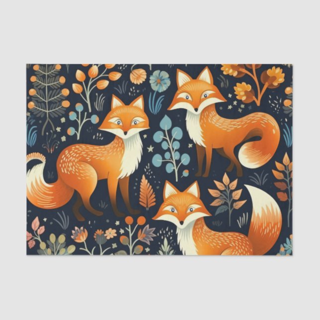 Papel De Seda Three Foxes Woodland Pattern Decoupage Paper (Frente )