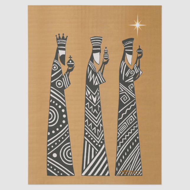 Papel De Seda Three Wise Men Black & White Christmas Nativity (Frente )