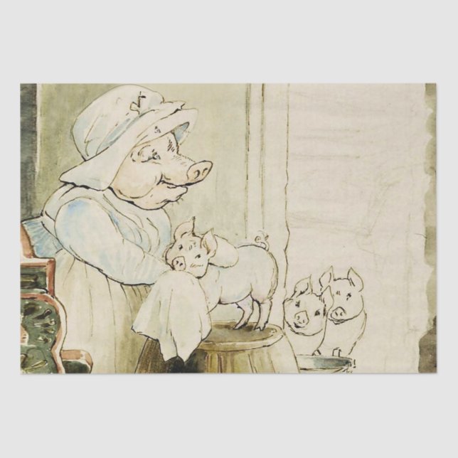 Papel De Seda Tia Pettitoes e Três Leitões por Beatrix Potter (Frente )