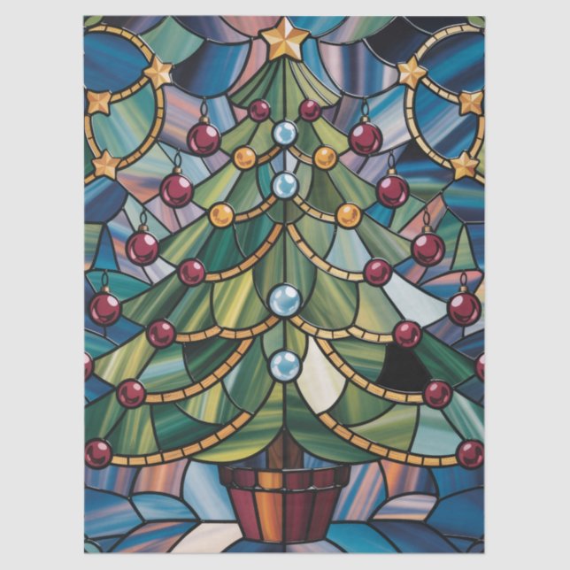 Papel De Seda Tiffany-Style Stained Glass Christmas Tree (Frente )