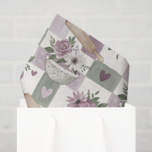 Papel De Seda Tigela Floral Vintage Grade Roxa Verde