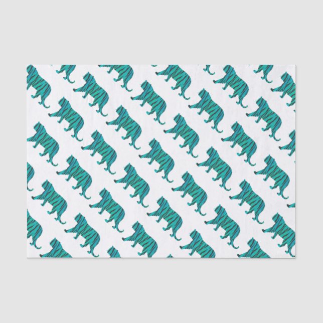 Papel De Seda Tiger Black and Teal Silhouettes (Frente )