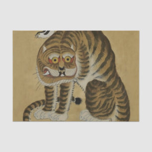 Papel De Seda Tigre Agachado Minhwa com Pérola