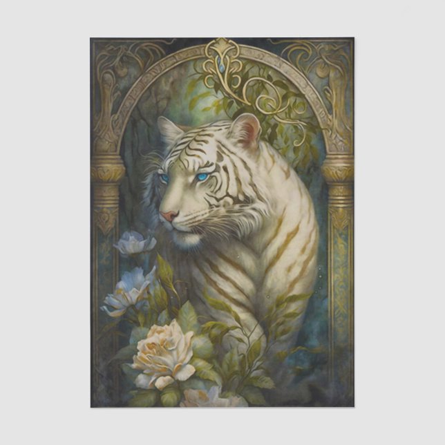 Papel De Seda Tigre Branco Art Nouveau (Frente )