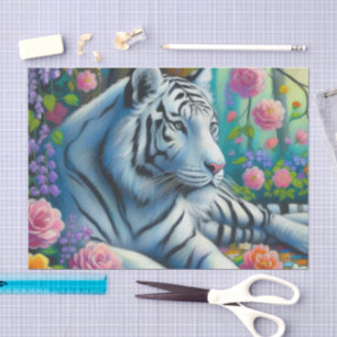 Papel De Seda Tigre Branco na Floresta com Desligamento de Flore