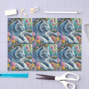 Papel De Seda Tigre Branco na Floresta com Desligamento de Flore