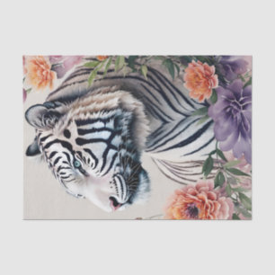Papel De Seda Tigre Branco Stripes Arte Floral