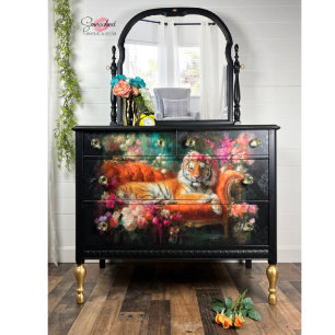 Papel De Seda Tigre Floral em Decoupage de Móveis de Sofá