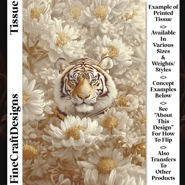 Papel De Seda Tigre, Flores Douradas Marfim Creme CX5 Decoupage (Criador carregado)