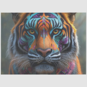 Papel De Seda Tigre Majestoso com Tinta Tribal Vibrante