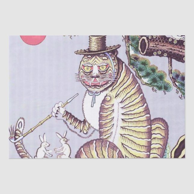 Papel De Seda Tigre Minhwa com Coelhos e Cachimbo (Frente )