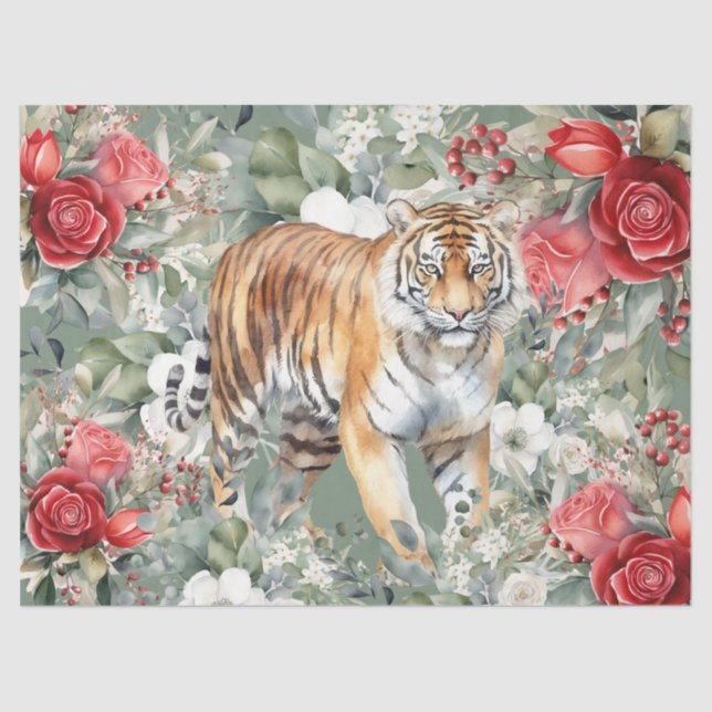Papel De Seda Tigre, Rosa vermelha e Eucalyptus (Frente )
