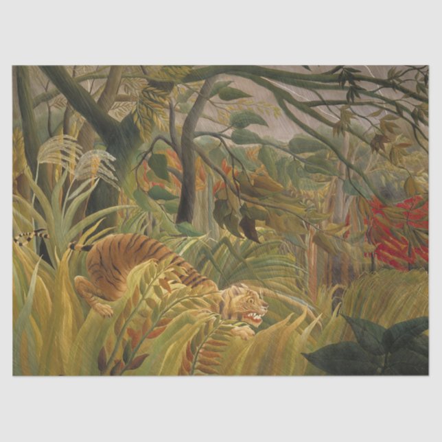 Papel De Seda Tigre surpreendido em uma tempestade tropical (Frente )