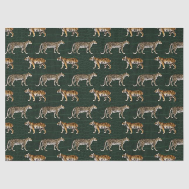 Papel De Seda Tigres e Leopardos na Decoupage Verde (Frente )