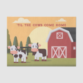 Papel De Seda Til the Cows Come Home Two Cows Red Barn Sunrise