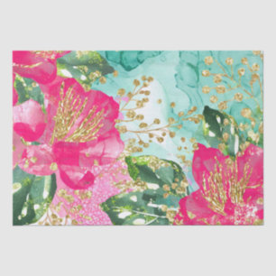 Papel De Seda Tinta Alcoólica Flores Tropicais Rosa Aquarela