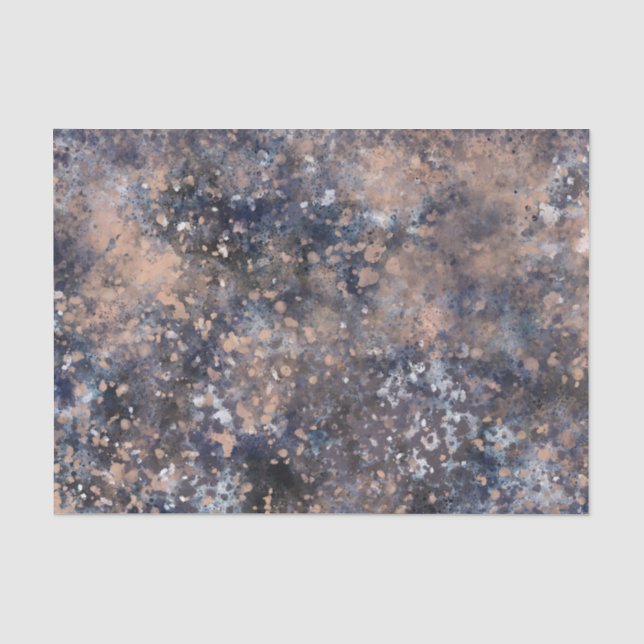 Papel De Seda Tinta Azul e Dourado Rosa com Salpicos Abstrato Gl (Frente )