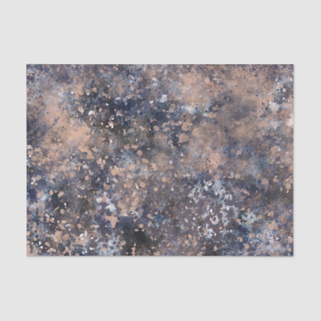 Papel De Seda Tinta Azul e Dourado Rosa com Salpicos Abstratos G (Frente )