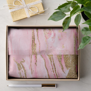 Papel De Seda Tinta Líquida Abstrata de Mármore Rosa Dourado Est