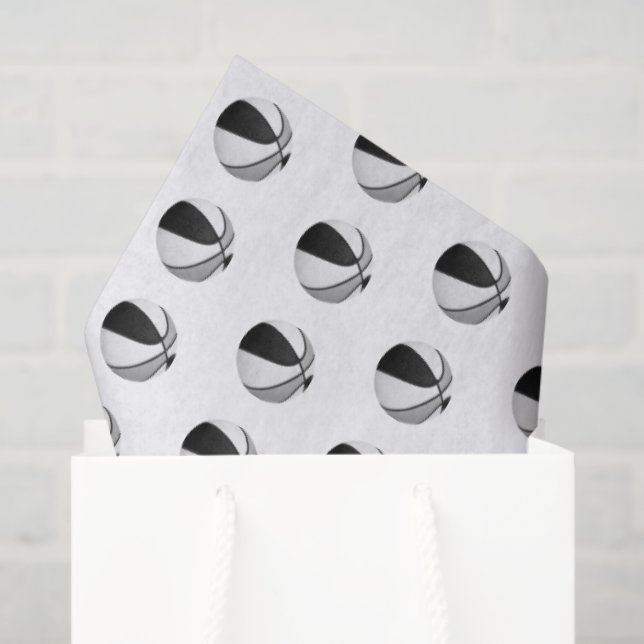 Papel De Seda tiny black gray basketballs pattern (Sacola de presentes)