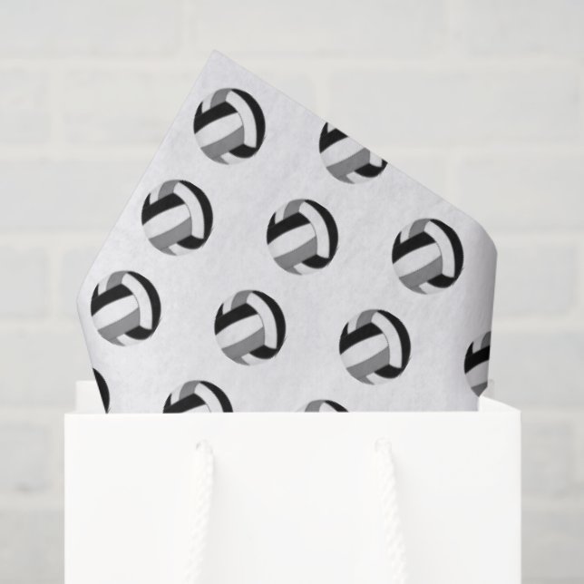 Papel De Seda tiny black gray volleyballs pattern (Sacola de presentes)