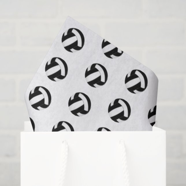 Papel De Seda tiny black white volleyballs pattern (Sacola de presentes)