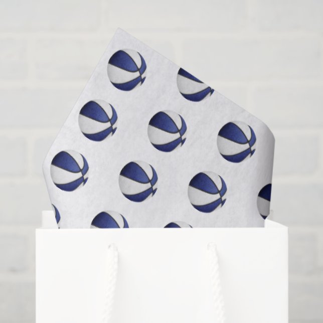 Papel De Seda tiny blue white basketballs pattern (Sacola de presentes)