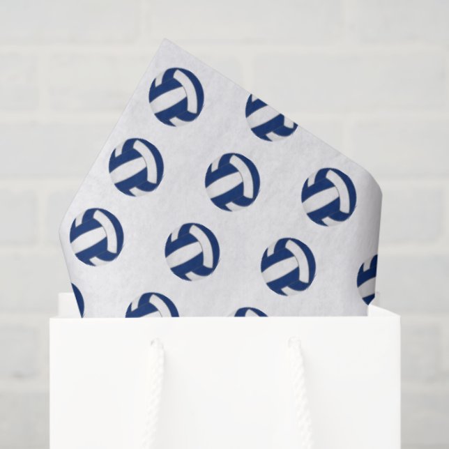 Papel De Seda tiny blue white volleyballs pattern (Sacola de presentes)