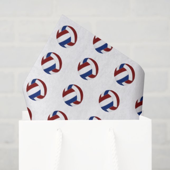Papel De Seda tiny maroon blue volleyballs pattern (Sacola de presentes)