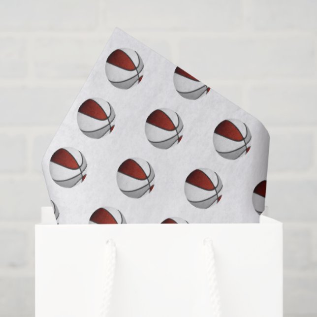 Papel De Seda tiny maroon gray basketballs pattern (Sacola de presentes)