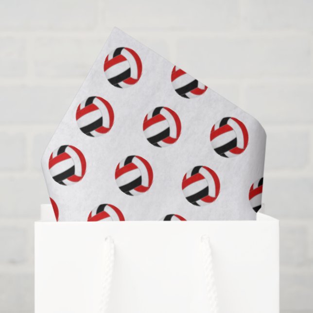 Papel De Seda tiny red black volleyballs pattern (Sacola de presentes)