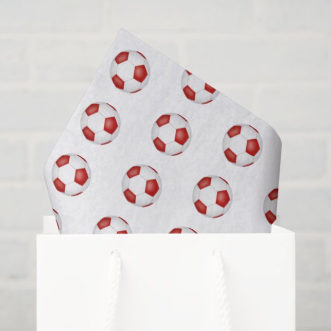 Papel De Seda tiny red white soccer balls pattern (Sacola de presentes)
