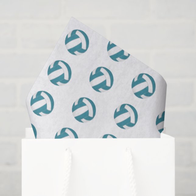 Papel De Seda tiny teal white volleyballs pattern (Sacola de presentes)