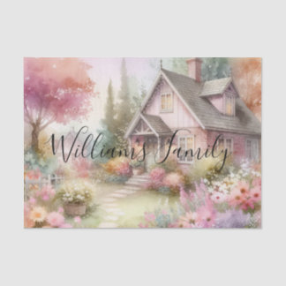 Papel De Seda Tipografia Cabana Floral de Outono Aquarela