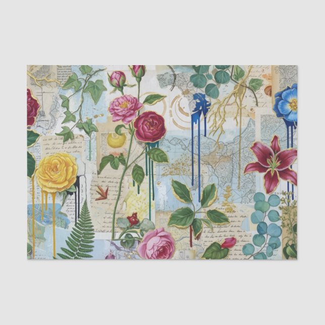 Papel De Seda Tissue de Colagem Botânico-Artístico (Frente )