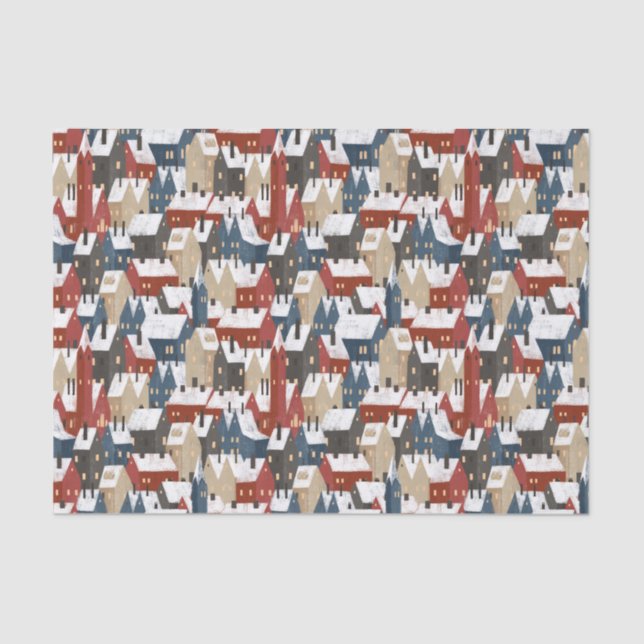 Papel De Seda Tissue Paper (25cm x 38cm) - Christmas Houses (Frente )