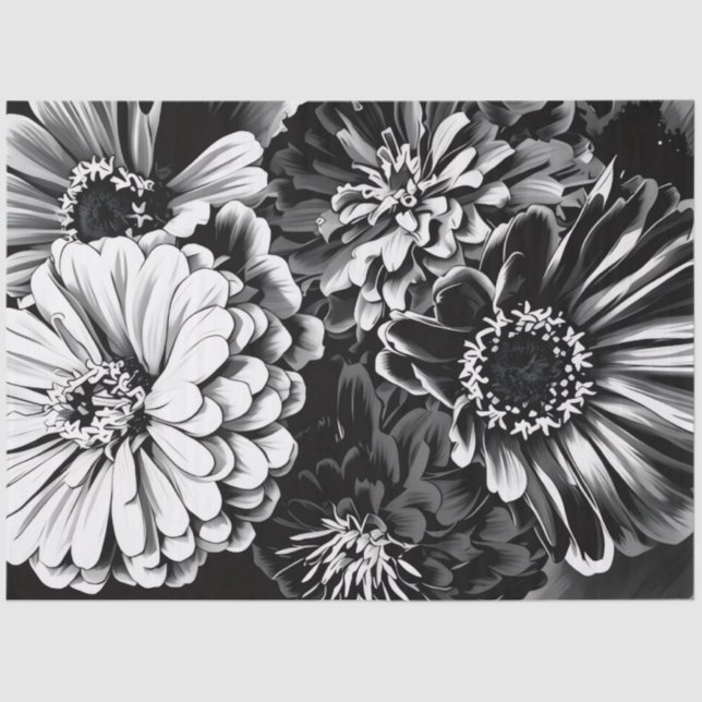 Papel De Seda Tissue paper black and white flowers (Frente )