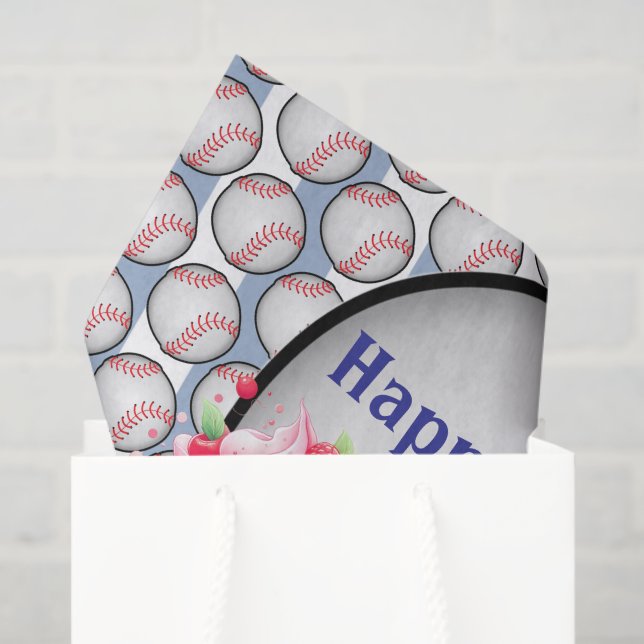 Papel De Seda Tissue Paper Blue Baseball Happy Birthday  (Sacola de presentes)