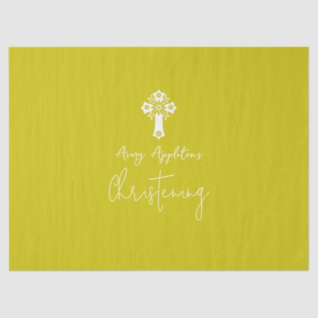 Papel De Seda Tissue Paper Floral Cross Christening Yellow (Frente )