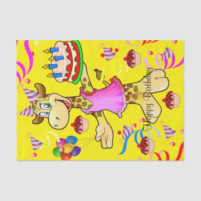 Papel De Seda Tissue Paper Giraffe Happy Birday (Frente )