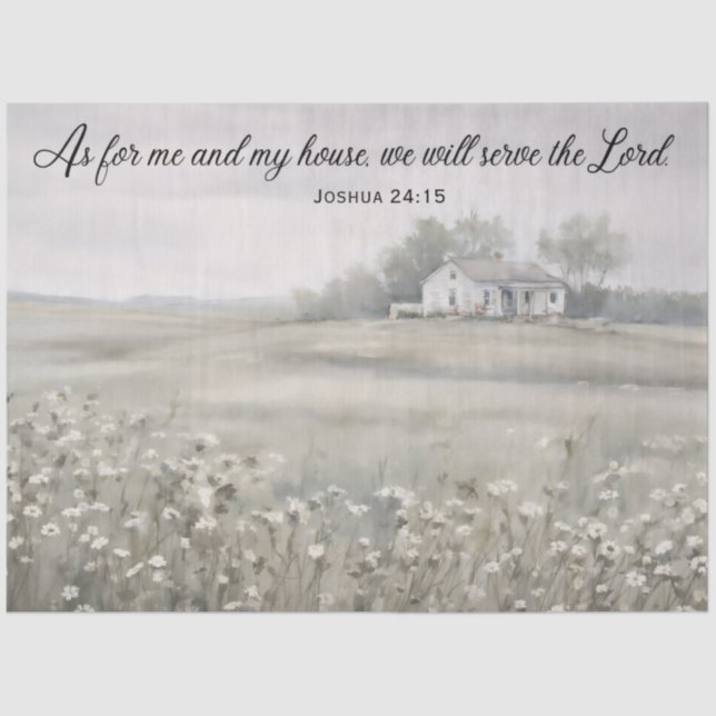 Papel De Seda Tissue Paper - Joshua 24:15 - House White Flowers (Frente )