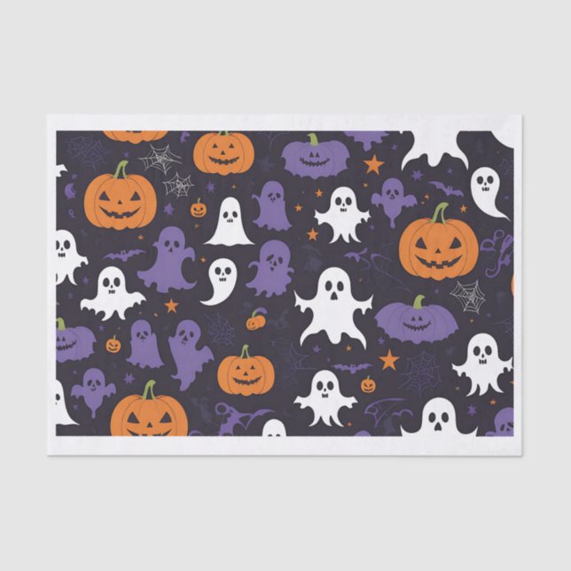 Papel De Seda Título: Fantasmas Spooky, Pumpkins, & Skulls Hallo (Frente )