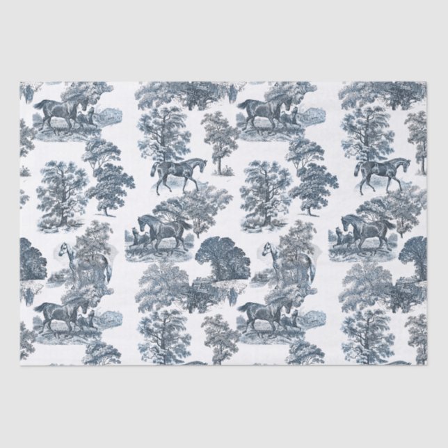 Papel De Seda Toile Clássica Rustic Blue Horses (Frente )