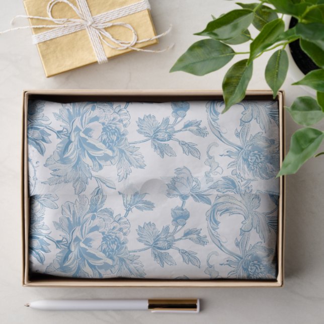 Papel De Seda Toile-de-jouy Chinoiseries Blue Floral Pattern (Presente)
