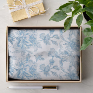Papel De Seda Toile-de-jouy Chinoiseries Padrão Floral Azul