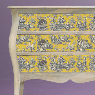 Papel De Seda Toile de Jouy Floral Amarelo Mostarda Vintage